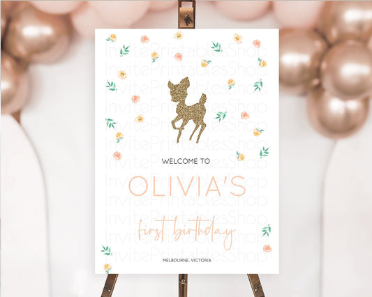Editable Fawn Welcome Sign Deer Welcome Board Floral Deer Welcome Poster Enc