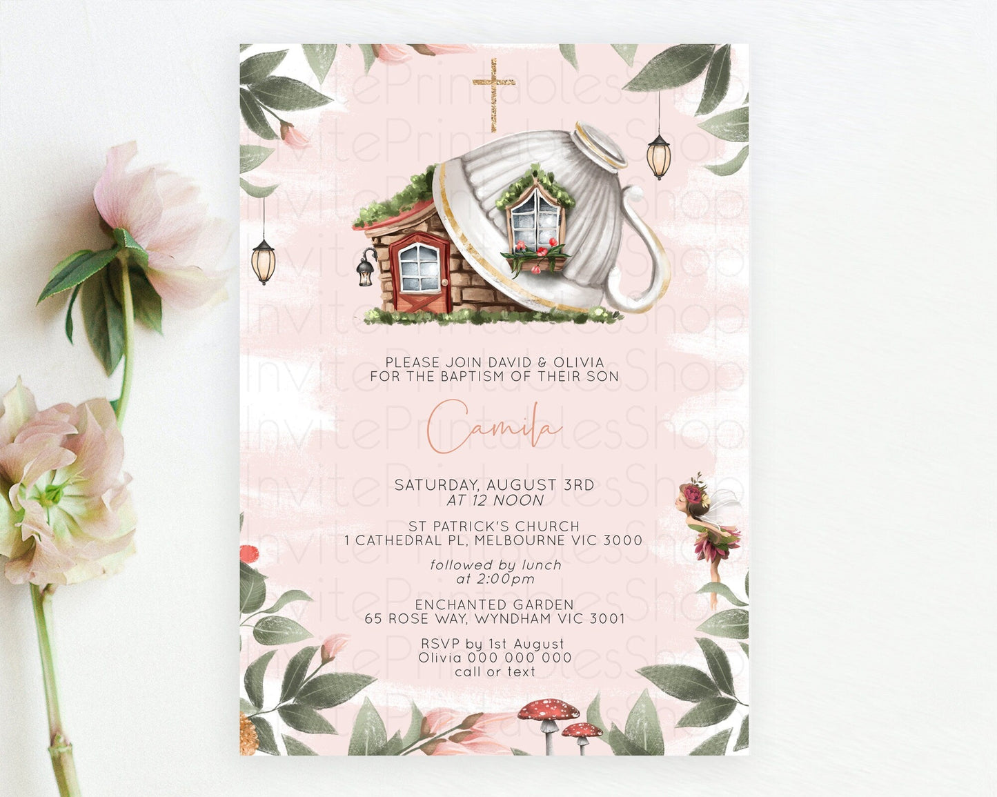 Fairy Baptism Invitation Fairy Baptism 1st Birthday Invitation Enchanted Secret Garden Christening Invite Pastel Floral Butterfly D10563