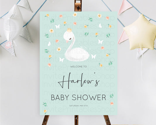 Editable Swan Baby Shower Welcome Board Swan Princess Ballet Welcome Sign En
