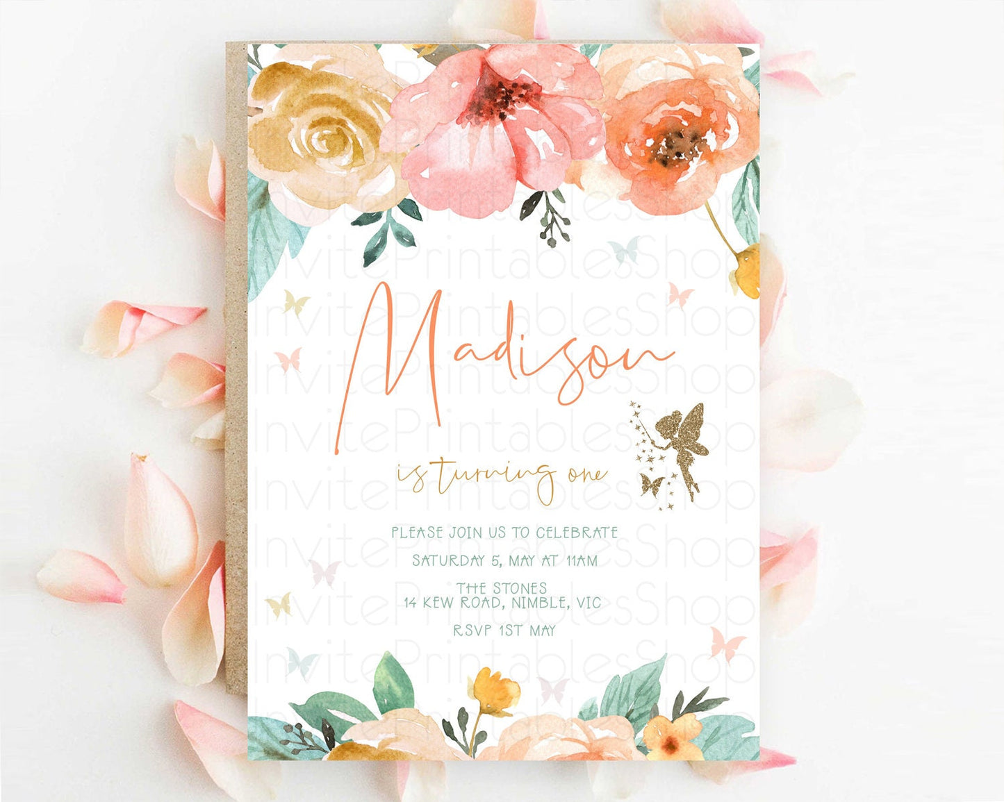 Fairy Birthday Invitation Fairy Invites Fairy Tea Party Fairy Garden Birthday Secret Garden Enchanted Garden Pastel Floral Butterfly D10346