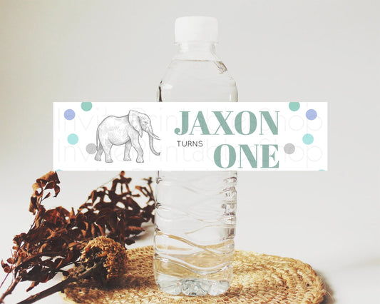 Elephant Water Label Template Elephant Safari Adventure Party Decor Dried Palm Fern Zoo Birthday Baptism Baby Shower Bridal Shower D10859