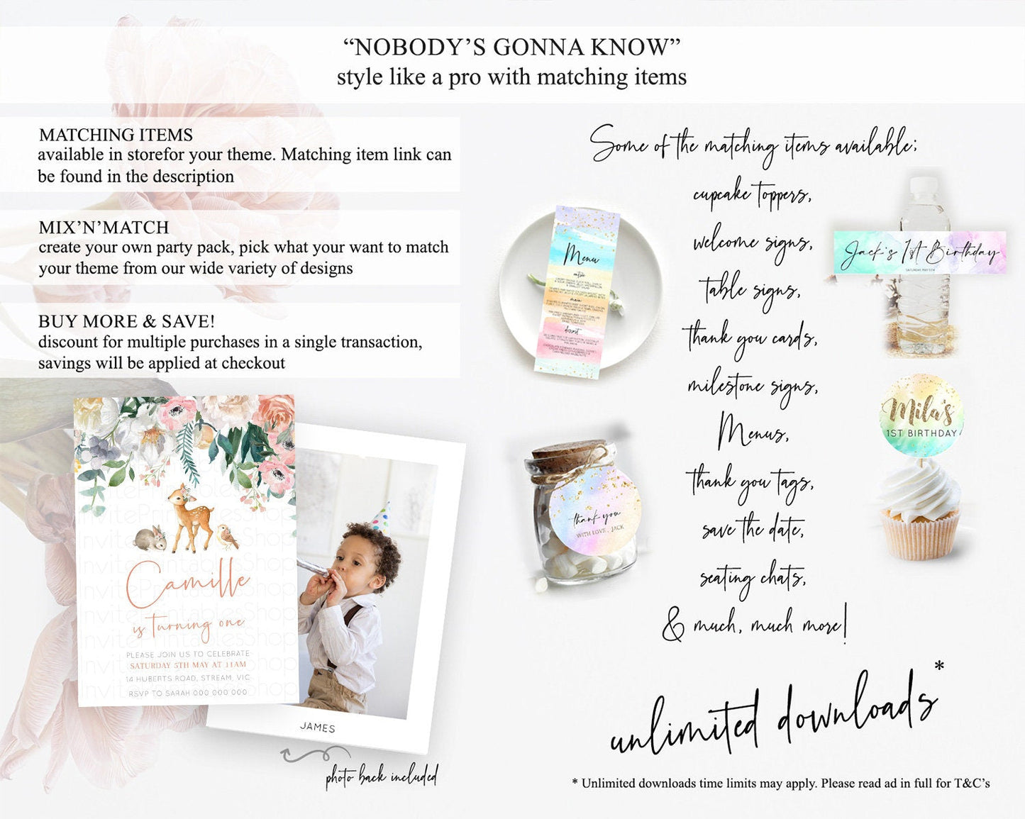 Fawn Birthday Invitation Deer Birthday Invitation Enchanted Forest Party Butterfly Pastel Flowers Whimsical 2nd 1st First Birthday D10733