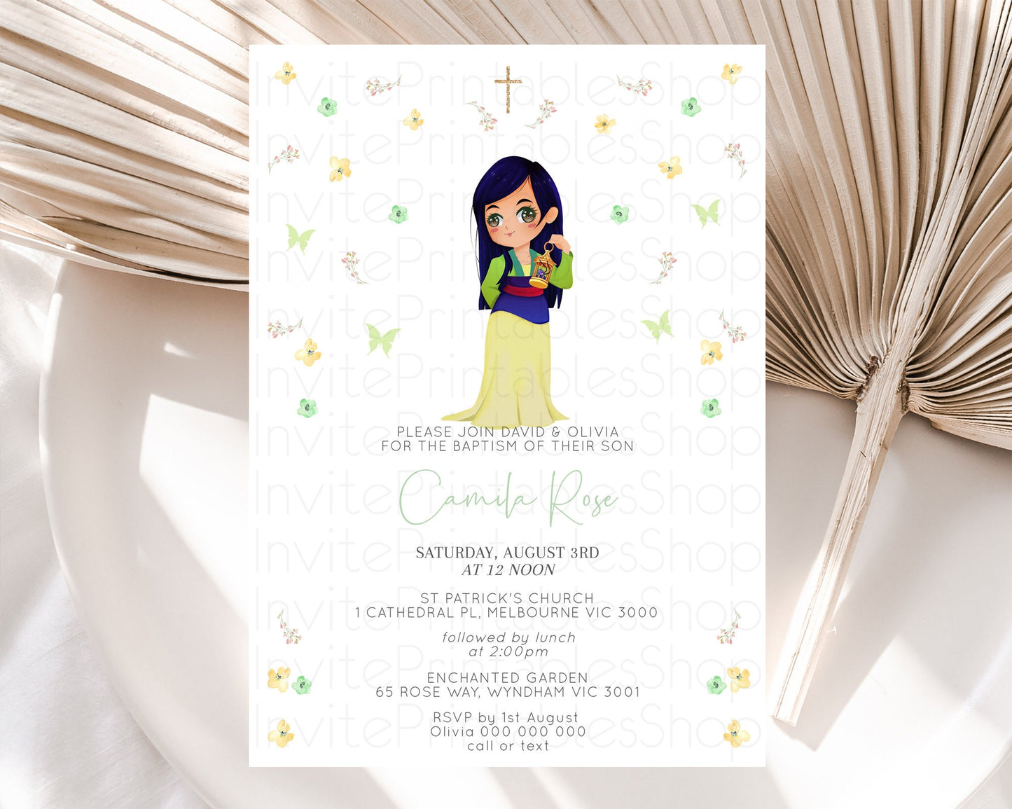 Princess Baptism Invitation Enchanted Castle Baptism 1st Birthday Invitation Royal Party Pastel Floral Secret Garden Christening D10350