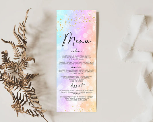 Editable Pastel Menu Pastel Rainbow Menu Template Colorful Pastel Table Deco