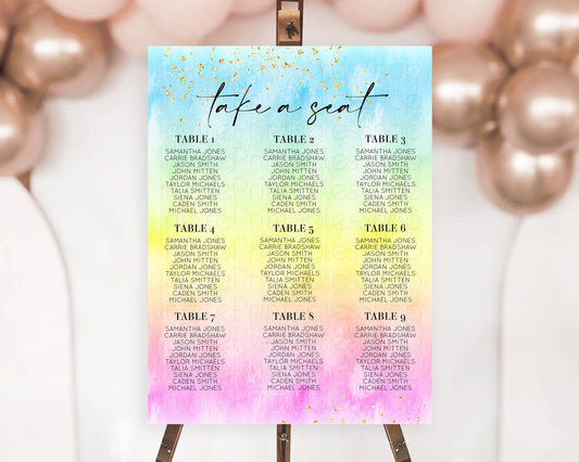 Editable Rainbow Seating Chart Pastel Seating Chart Colorful Pastel Watercol