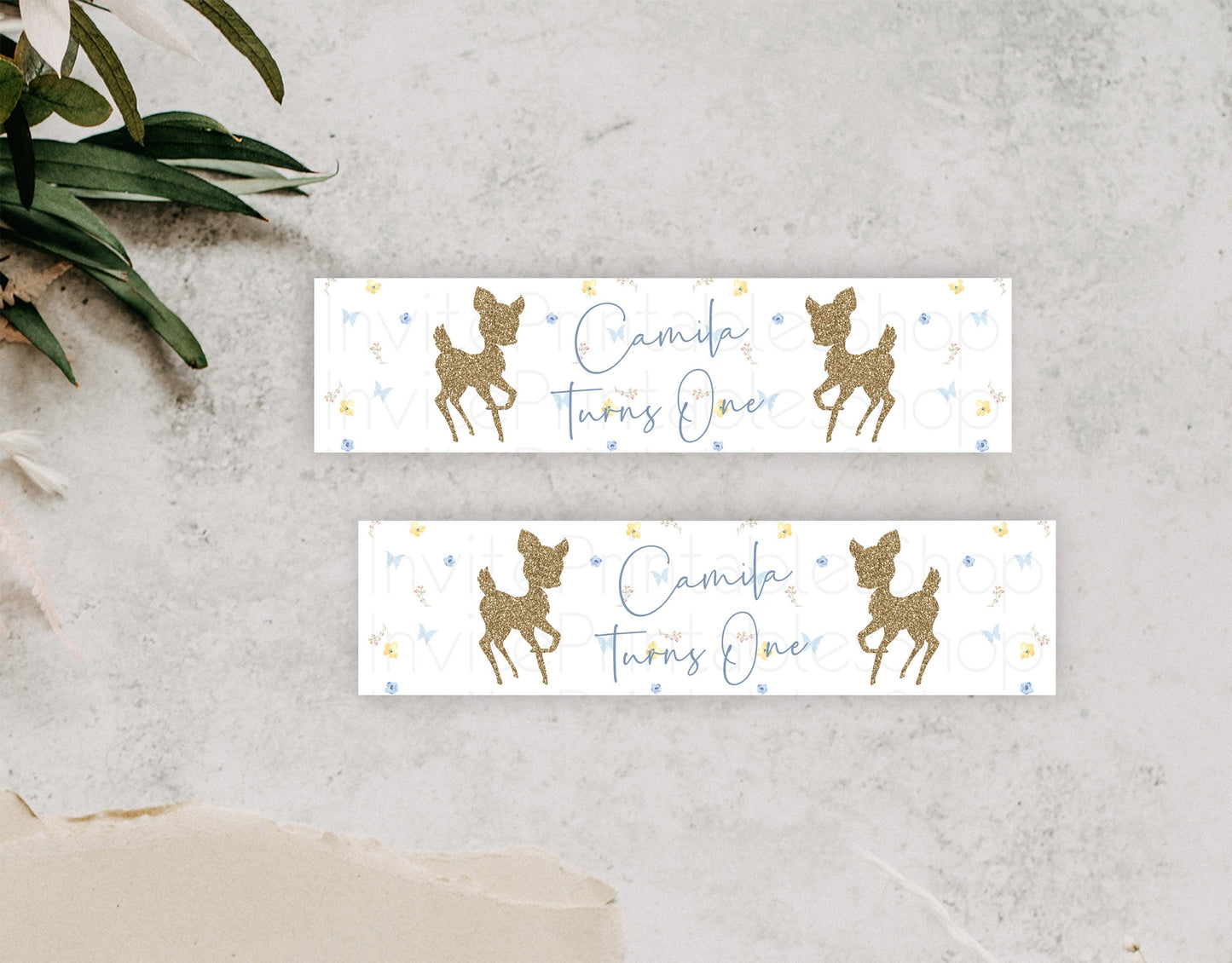 Fawn Deer Water Label Template Pastel Floral Deer Enchanted Forest Butterfly Party Decor Birthday Baptism Baby Shower Bridal Shower D10360