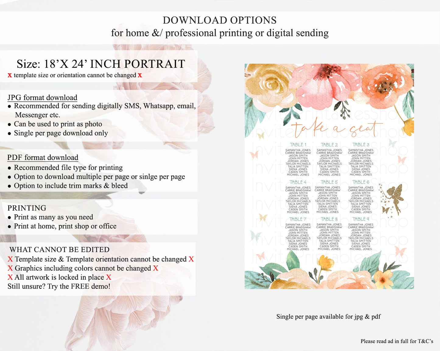 Fairy Seating Chart Pastel Fairy Seating Chart Fairy Tea Party Fairy Garden Seating Sign Enchanted Garden Floral Butterfly Decor D10346