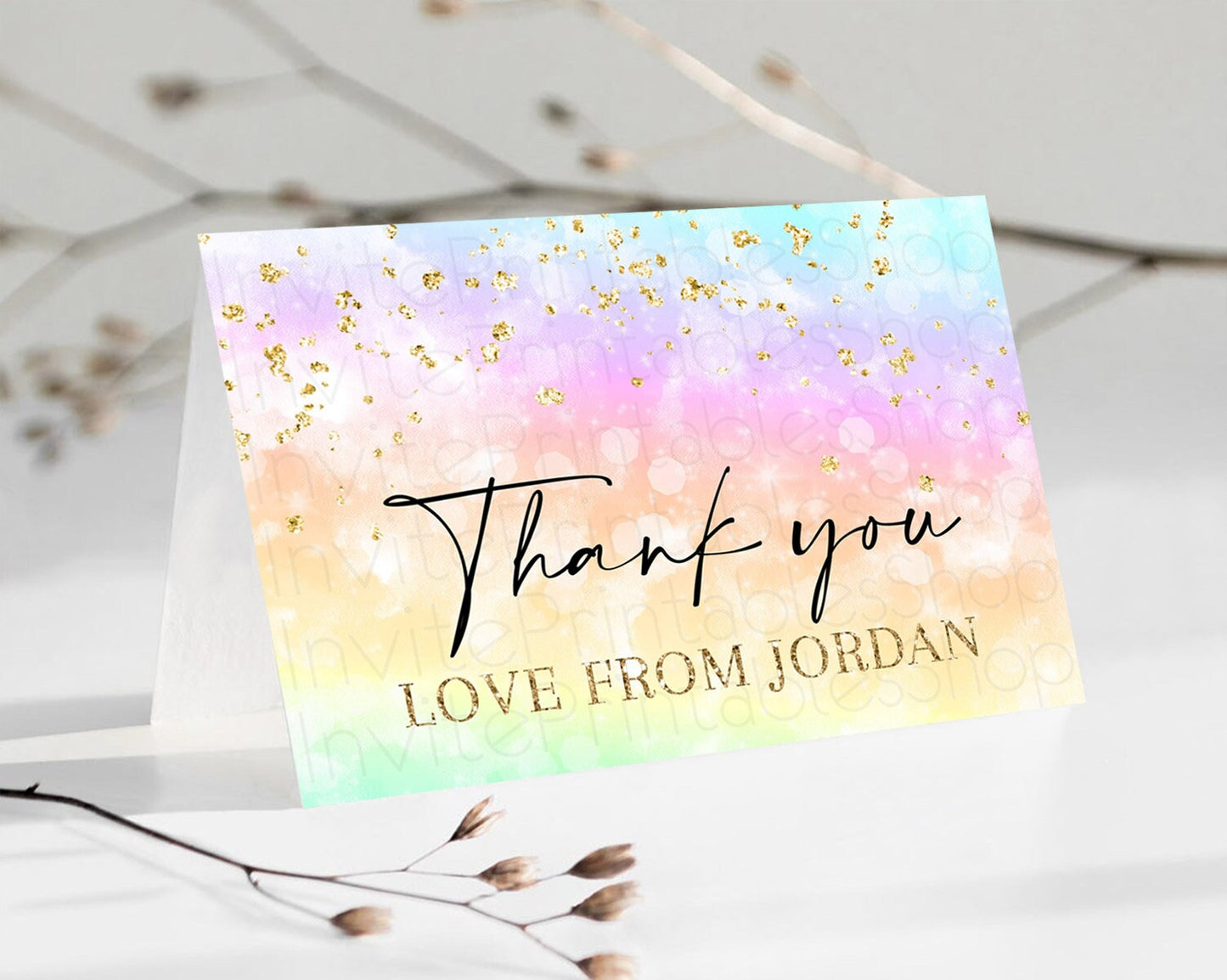 Pastel Thank You Rainbow Thank You Card Colorful Pastel Birthday Thank You Card Confetti Watercolor Pastel Teacher Thank You Cards D10647