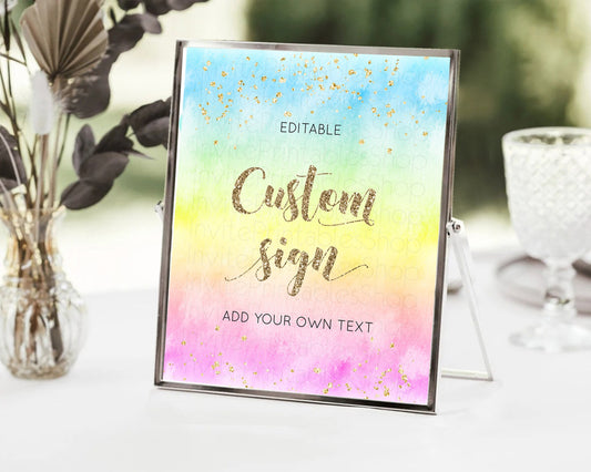 Editable Pastel Sign Ombre Table Sign Decor Pastel Ombre Rainbow Watercolor