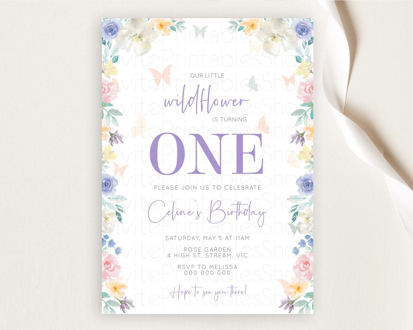 Secret Garden Invitation Wildflower Birthday Invitation Pastel Flowers Invite Enchanted Garden Boho Floral 3rd 2nd First Birthday D10710