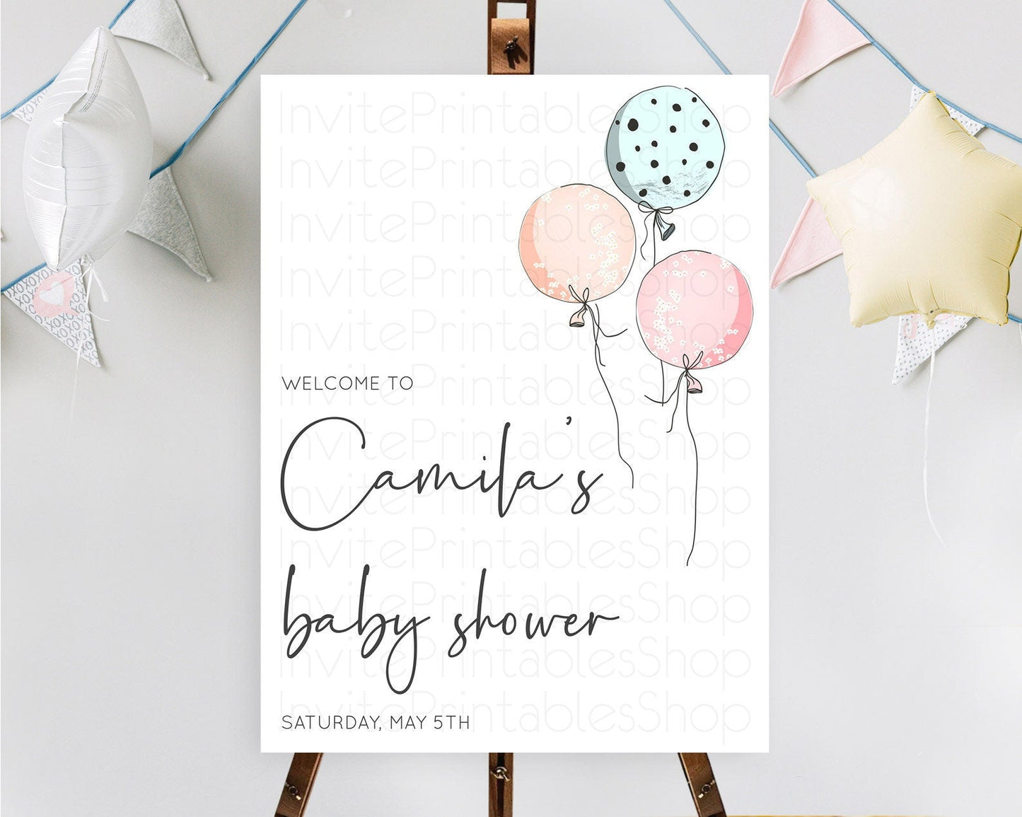 Pastel Balloons Baby Shower Welcome Sign Colorful Balloon Welcome Board Rainbow Balloon Welcome Poster Confetti Balloon Welcome Sign D10868