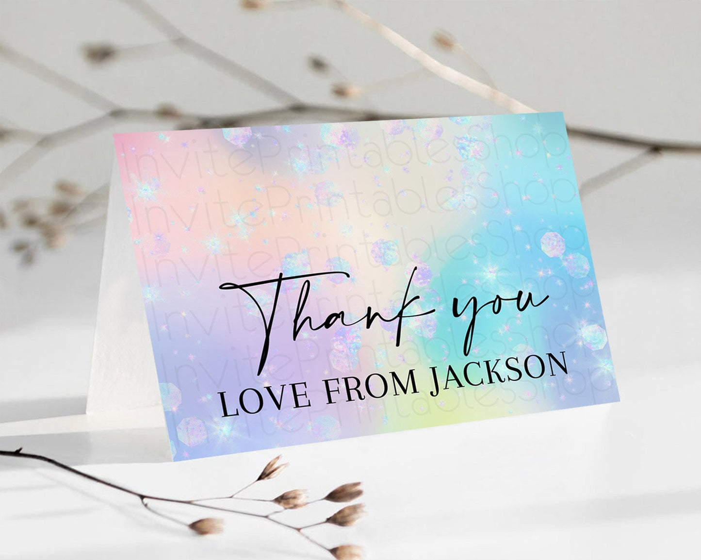 Pastel Thank You Rainbow Thank You Card Colorful Pastel Birthday Thank You Card Confetti Watercolor Pastel Teacher Thank You Cards D10665