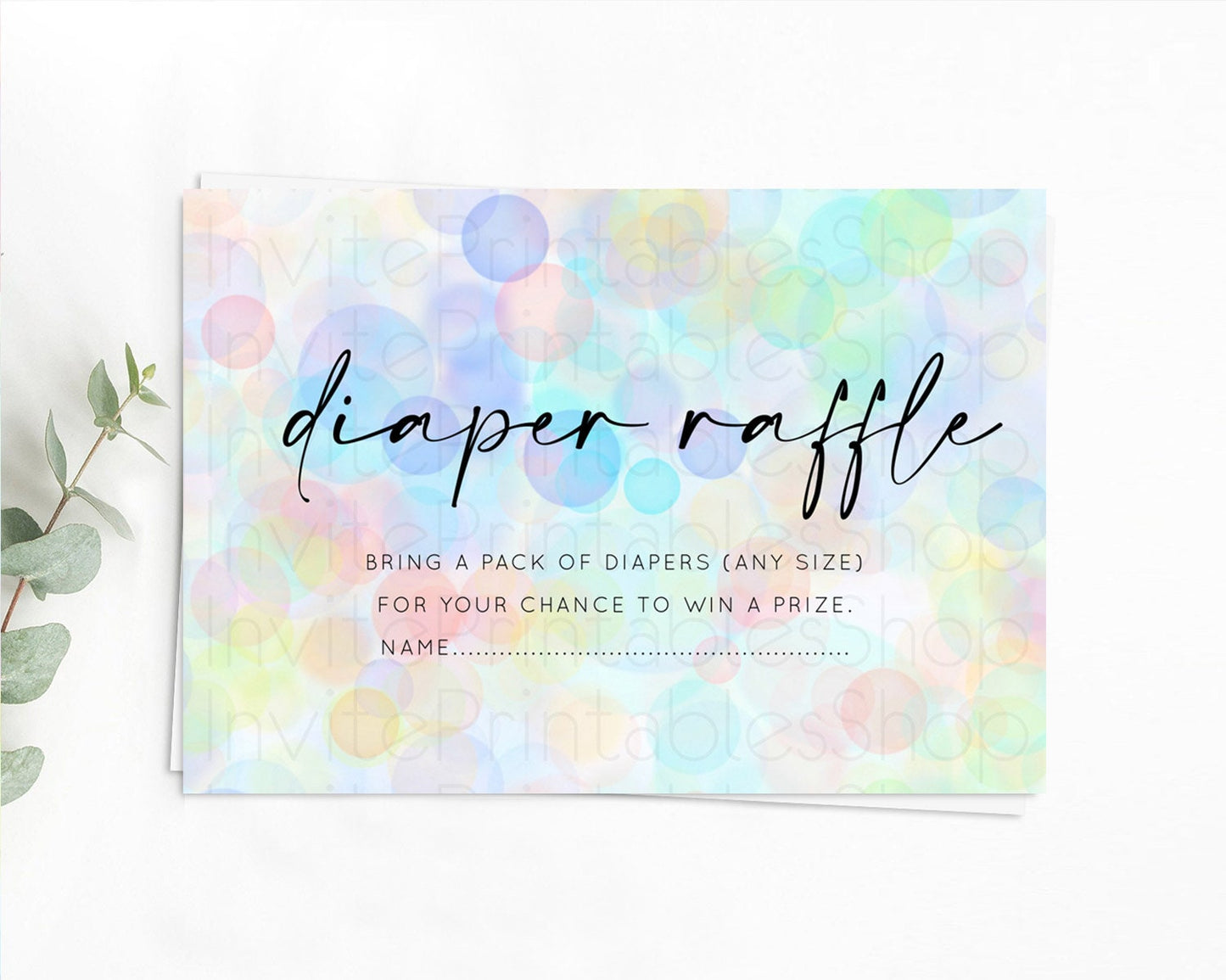 Pastel Diaper Raffle Card Bubble Bath Baby Shower Diapers Insert Rainbow Diaper Ticket Pastel Bubbles Colorful Confetti Raffle Game D10446