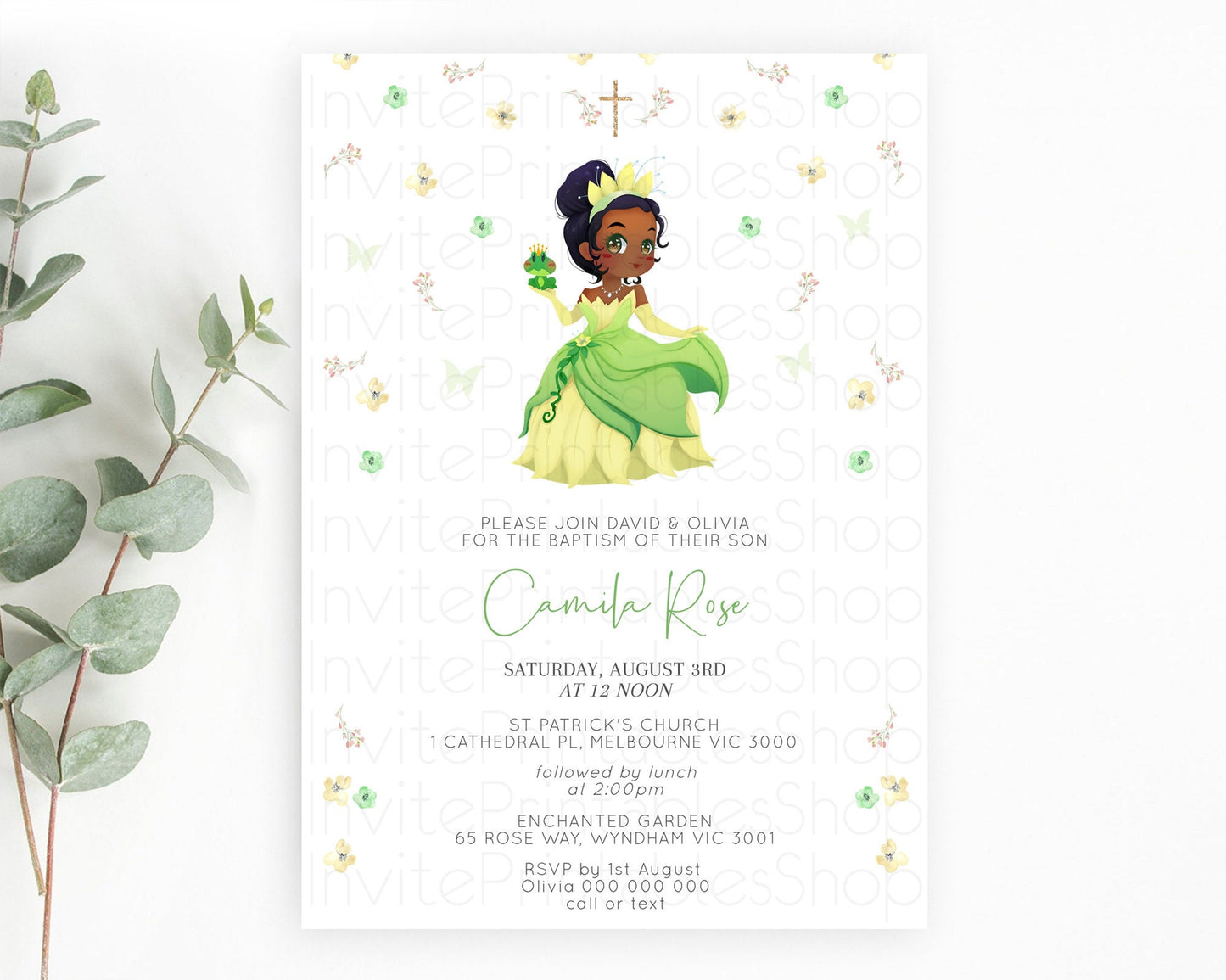 Princess Baptism Invitation Enchanted Castle Baptism 1st Birthday Invitation Royal Party Pastel Floral Secret Garden Christening D10348