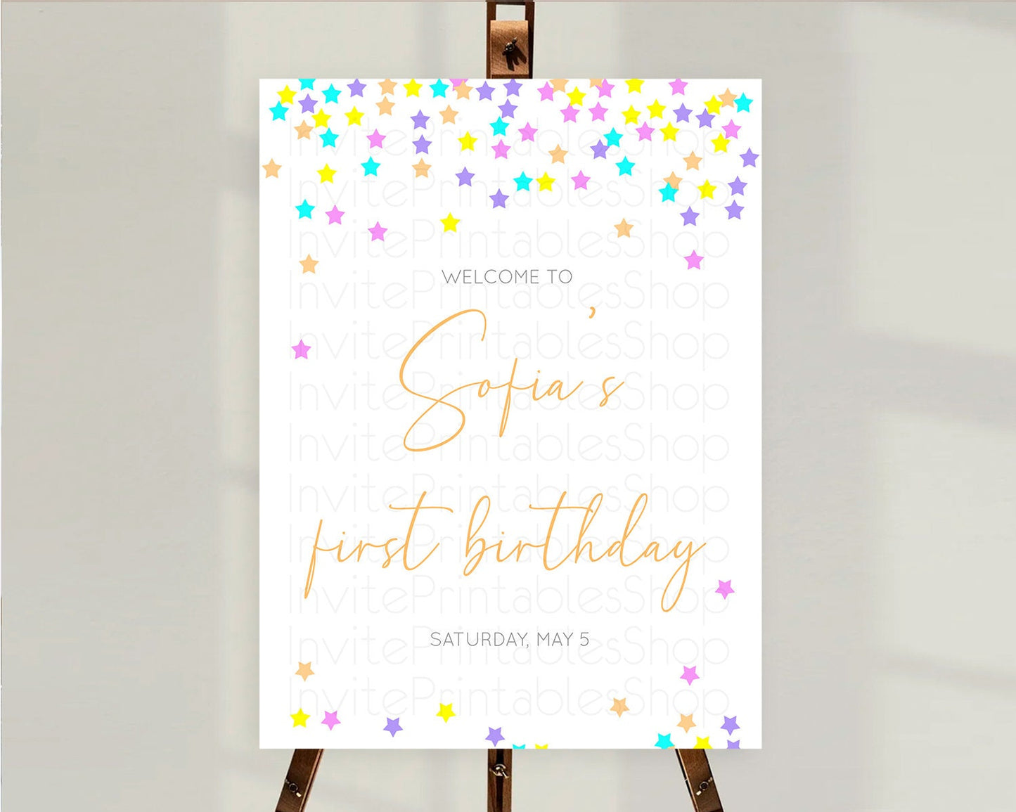 Star Welcome Board Pastel Stars Welcome Sign Shooting Star Rainbow Colorful Confetti Twinkle Little Star First Birthday Welcome Sign D10397