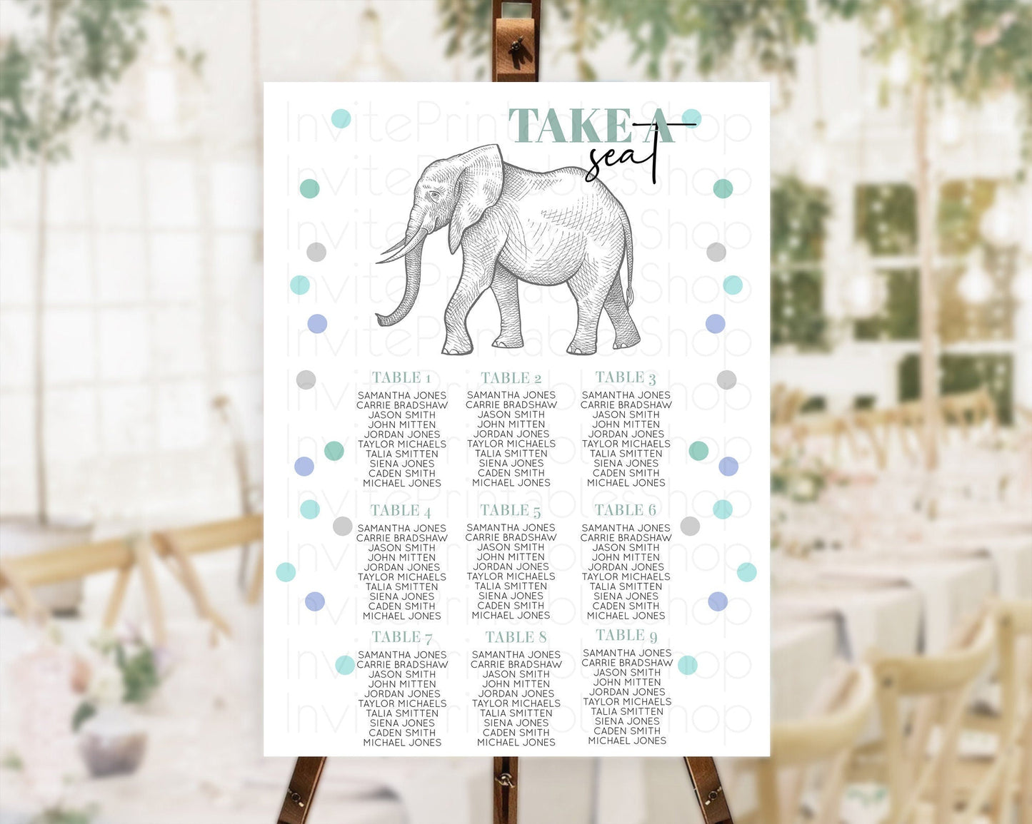 Elephant Seating Chart Elephant Seating Sign Elephant Party Safari Adventure Elephant Take A Seat Elephant Decor Zoo Fern Palm Leaf D10859