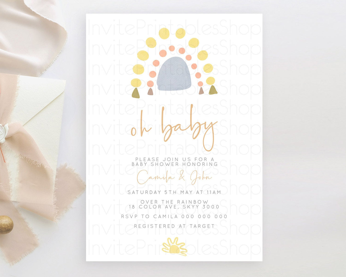 Pastel Rainbow Baby Shower Invitation Pastel Rainbow Invitation Rainbow Baby Invitation Pastel Invitation Boho Rainbow Invitation D10688