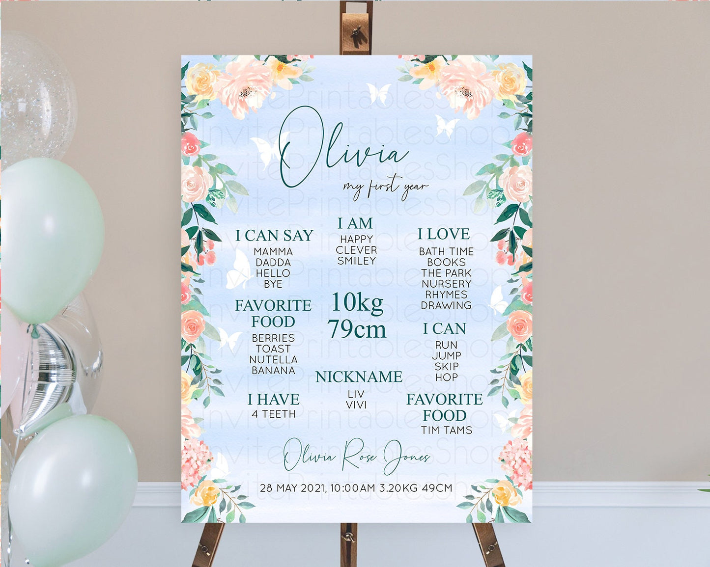 Secret Garden Milestone Board Wildflower First Birthday Milestone Poster Pastel Flowers Milestone Boho Wildflower 1st Birthday Sign D10337