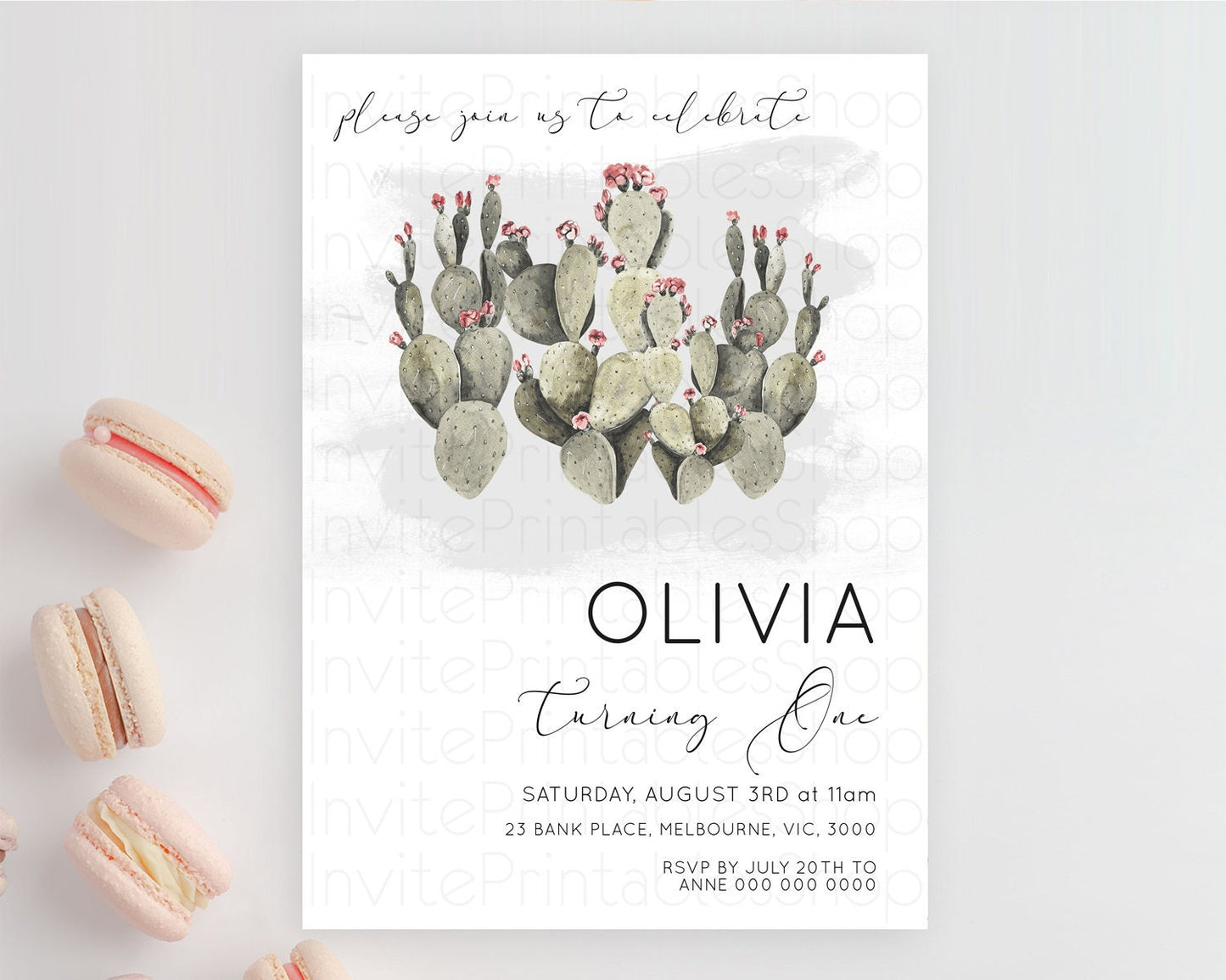 Prickly Pear Invitation Birthday Prickly Pear Invitation Cactus Invitation tropical fiesta invites Watercolor 3rd 2nd First Birthday D11015