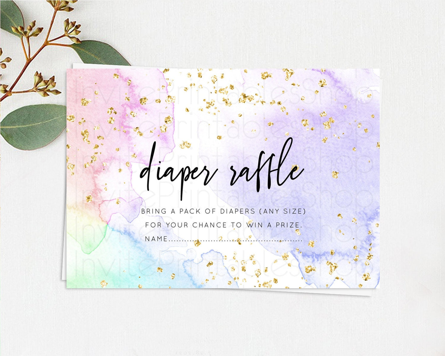 Pastel Diaper Raffle Card Pastel Rainbow Diaper Raffle Insert Colorful Ombre Watercolor Diaper Ticket Confetti Glitter Raffle Game D10215