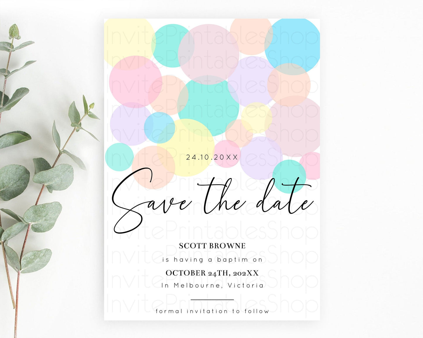 Pastel Confetti Save The Date Template Rainbow Colorful Sprinkles Party For 1st Birthday Baptism Baby Shower Wedding Bridal Shower D10784