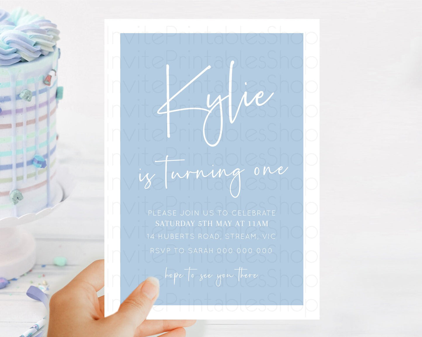 Blue Birthday Invitation Plain Blue Invitation Minimalist Invitation Pastel Blue Invitation Modern Invitation 2nd 1st First Birthday D10734