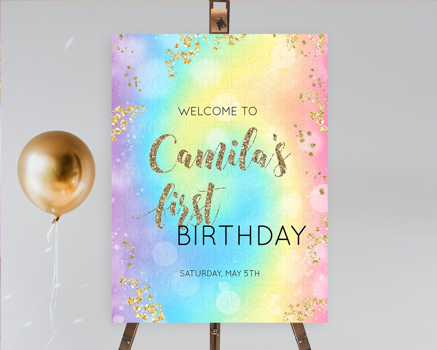 Pastel Welcome Sign Pastel Rainbow Welcome Sign Colorful Rainbow Confetti Watercolor Glitter Pastel First Birthday Welcome Sign D10568