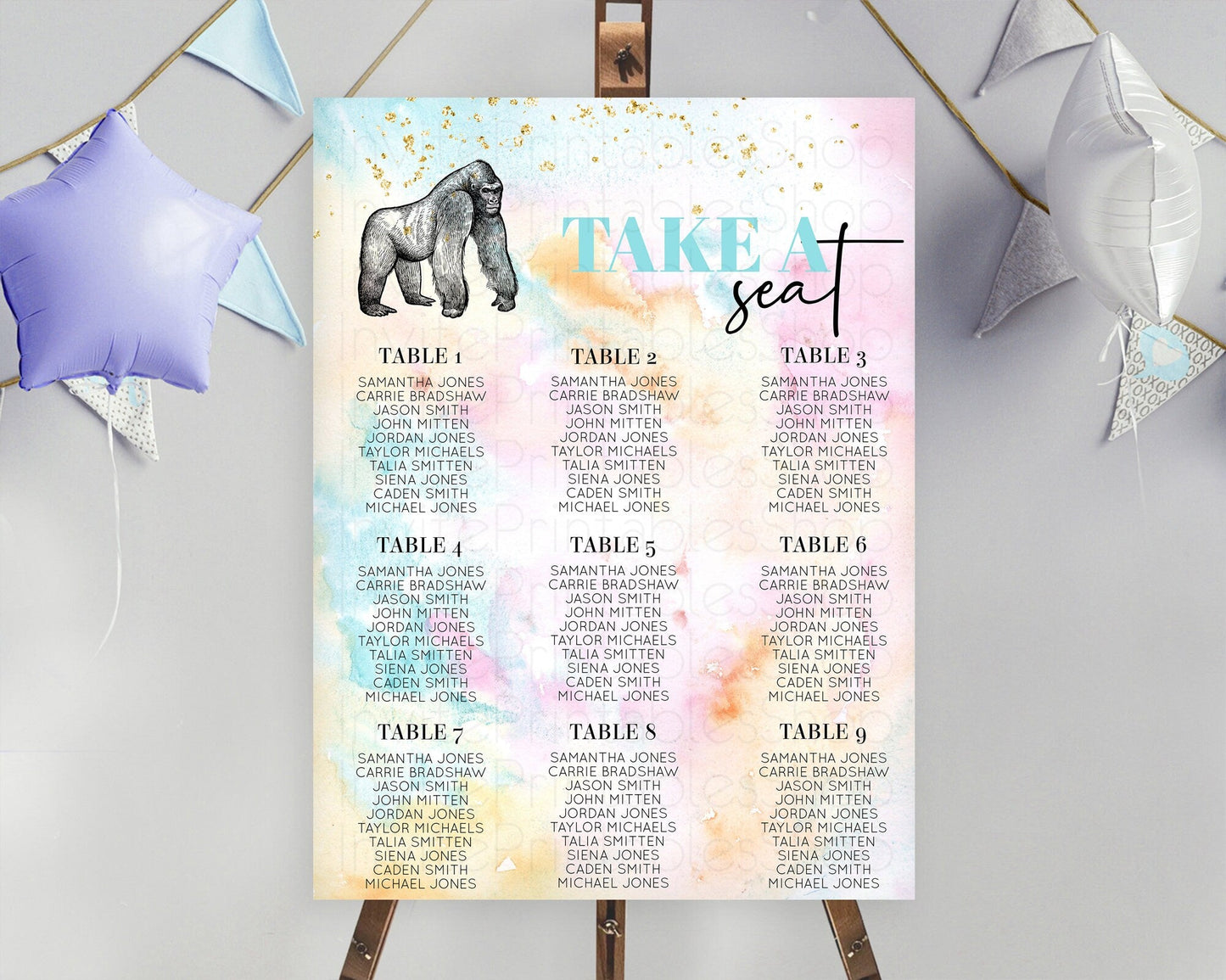 Gorilla Seating Chart Jungle Gorilla Seating Sign Gorilla Party Decor Gorilla Jungle Adventure Zoo Green Palm Leaf Fern Take A Seat D10284