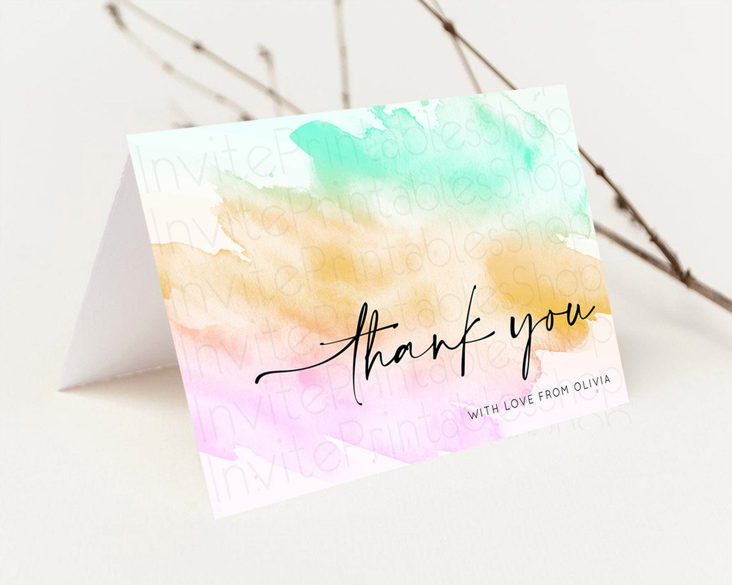 Pastel Thank You Rainbow Thank You Card Colorful Pastel Birthday Thank You Card Confetti Watercolor Pastel Teacher Thank You Cards D10962
