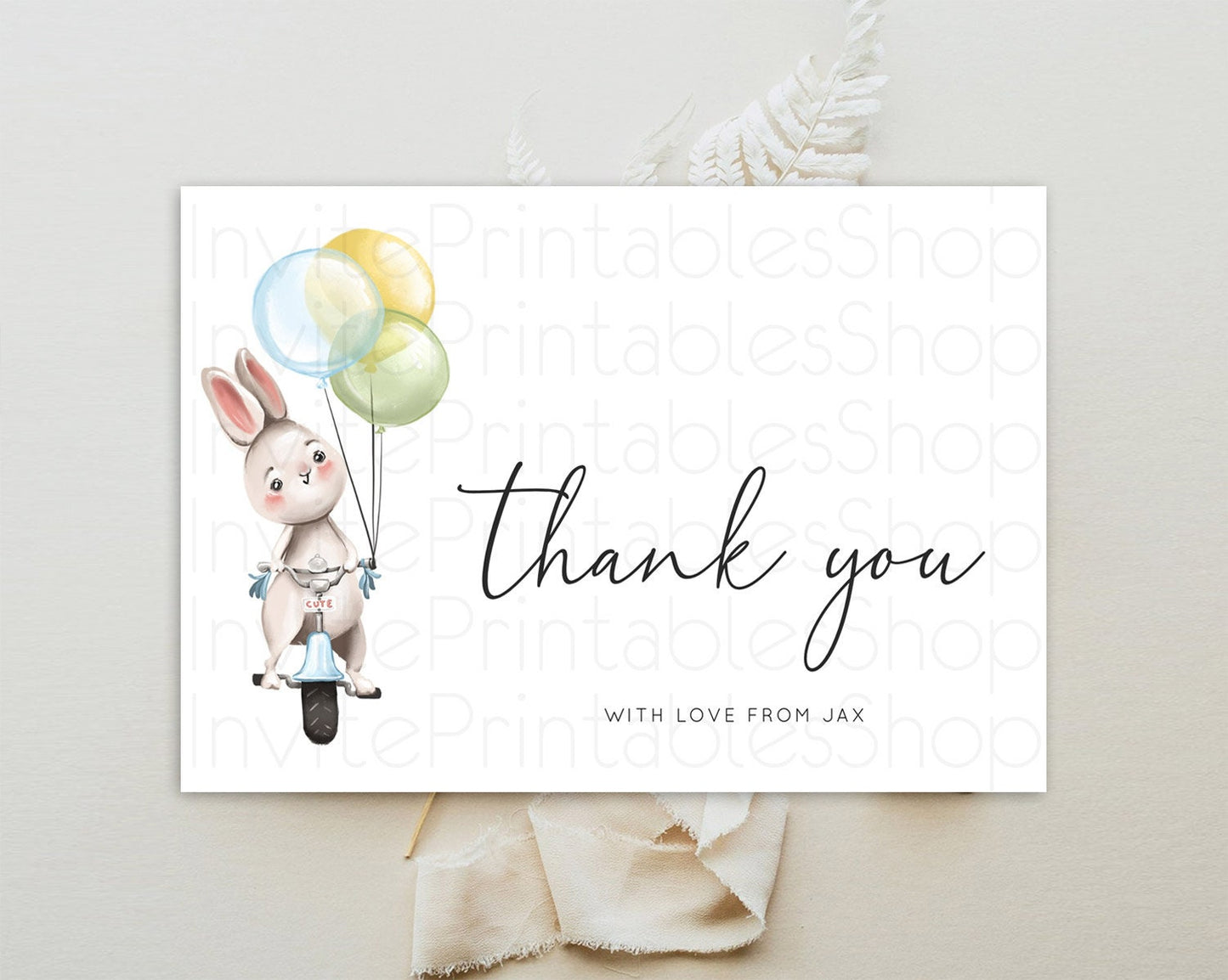 Bunny Thank You Bunny Balloon Thank You Card Colorful Pastel Confetti Birthday Thank You Card Sprinkles Bunny Teacher Thank You Card D10783