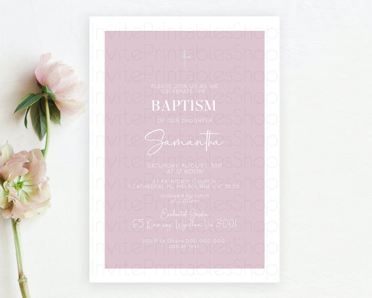 Pink Baptism Invitation Plain Pink Baptism 1st Birthday Invitation Minimalist Pastel Pink Christening Invitation Holy Communion D10940