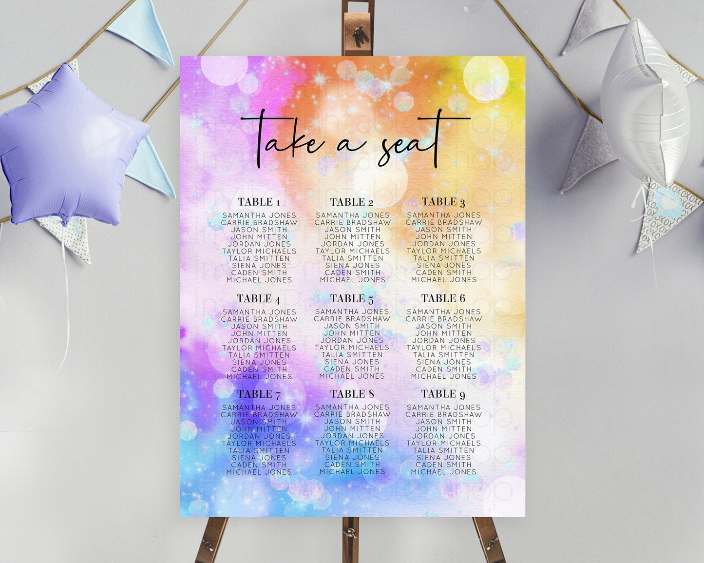 Rainbow Seating Chart Pastel Seating Chart Iridescent Sprinkles Colorful Pastel Watercolor Seating Sign Ombre Pastel Take A Seat D10690