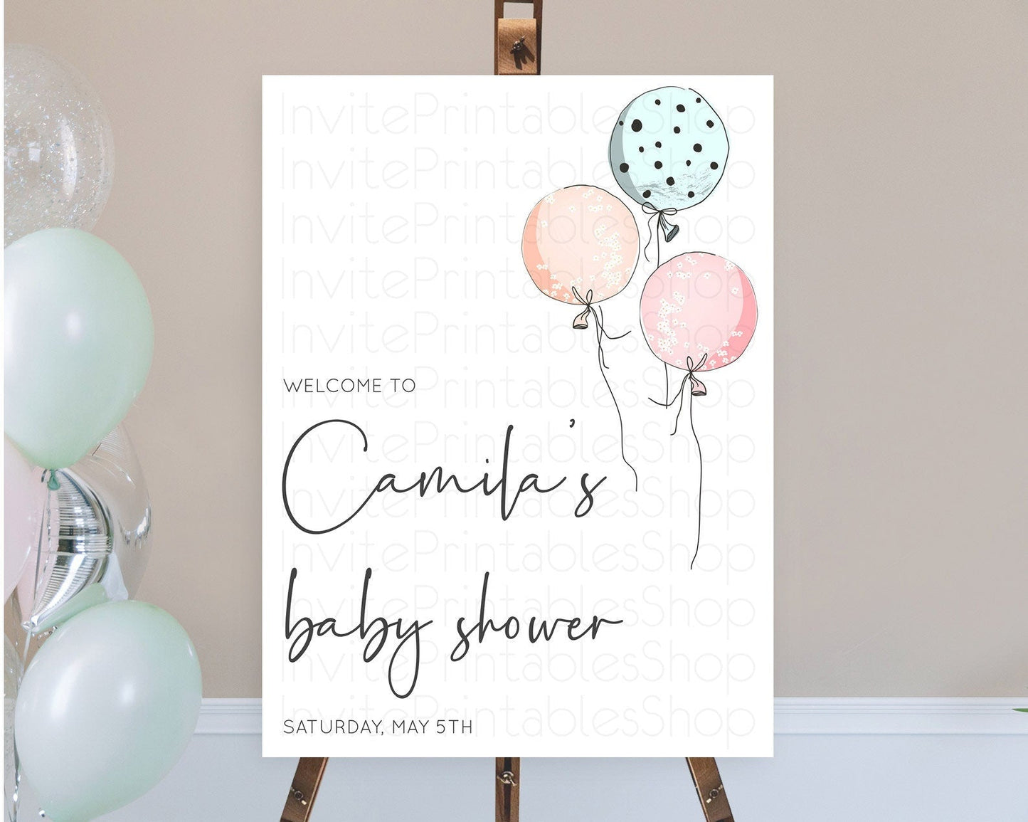 Pastel Balloons Baby Shower Welcome Sign Colorful Balloon Welcome Board Rainbow Balloon Welcome Poster Confetti Balloon Welcome Sign D10868
