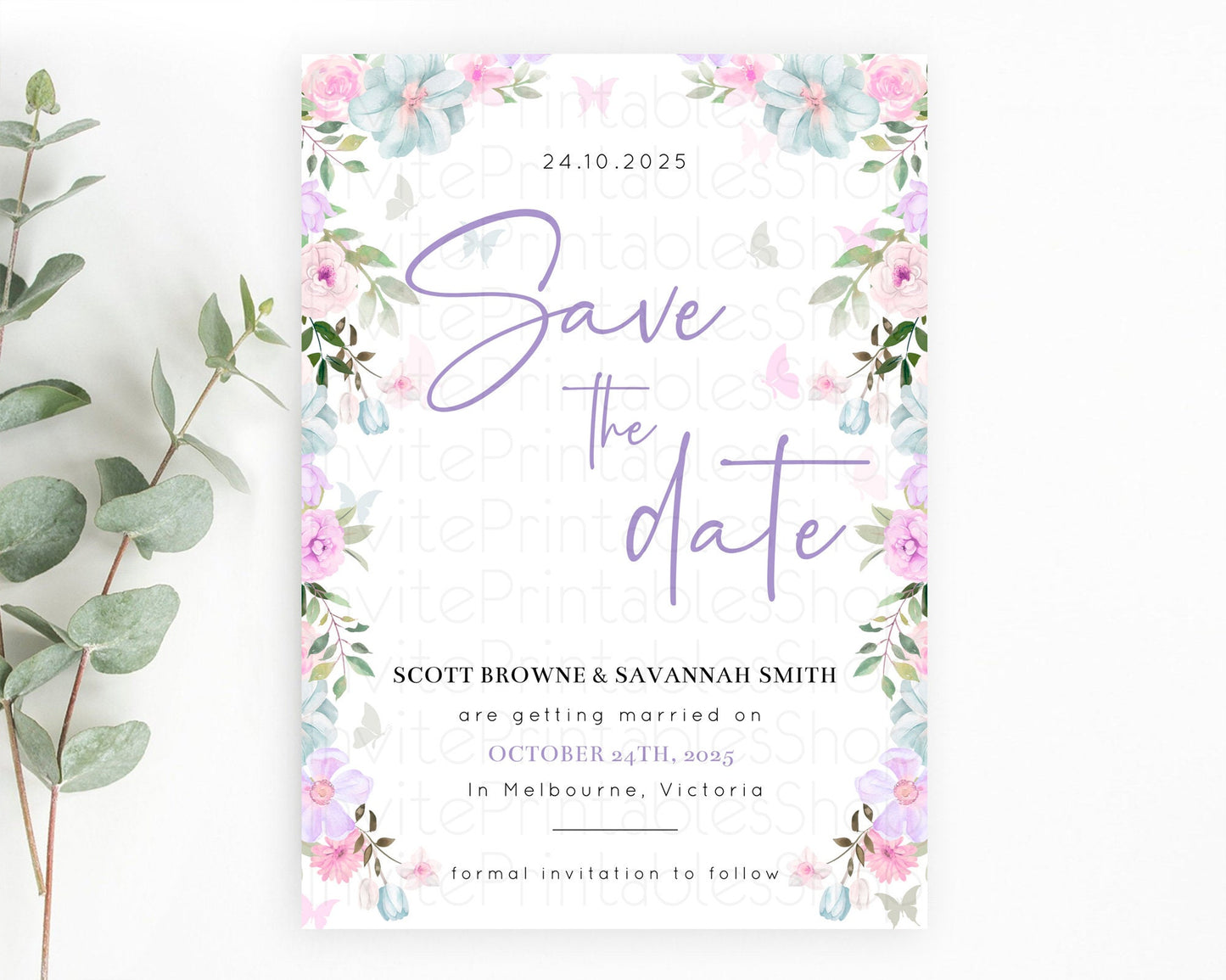 Wildflower Save The Date Template Secret Garden Save The Date Pastel Floral Garden Party Boho Flowers Birthday Baby Shower Wedding D10494