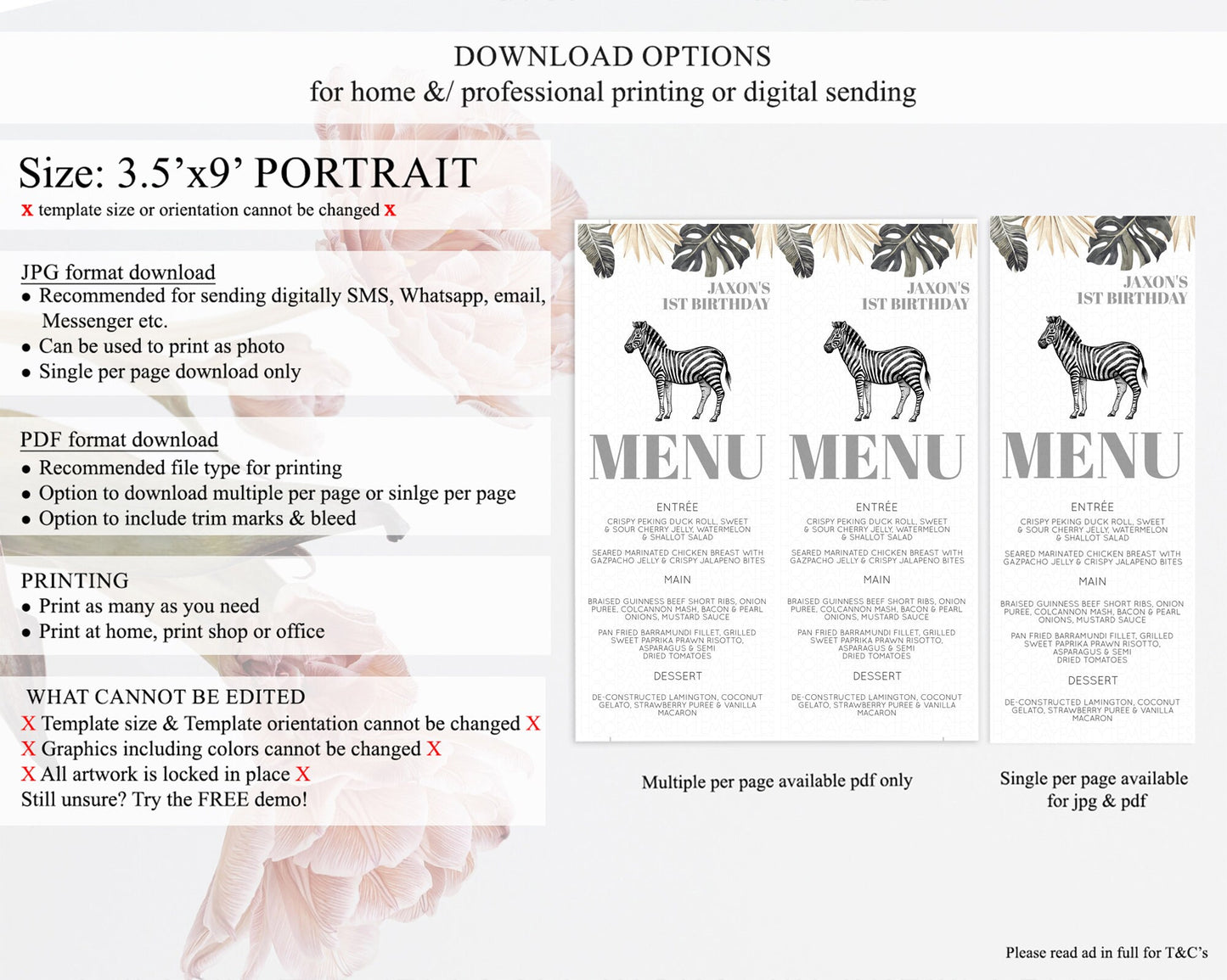 Zebra Menu Zebra Menu Template Zebra Party Table Decor Safari Adventure Decor Zebra Dinner Dessert Menu Party Food Menu D10824