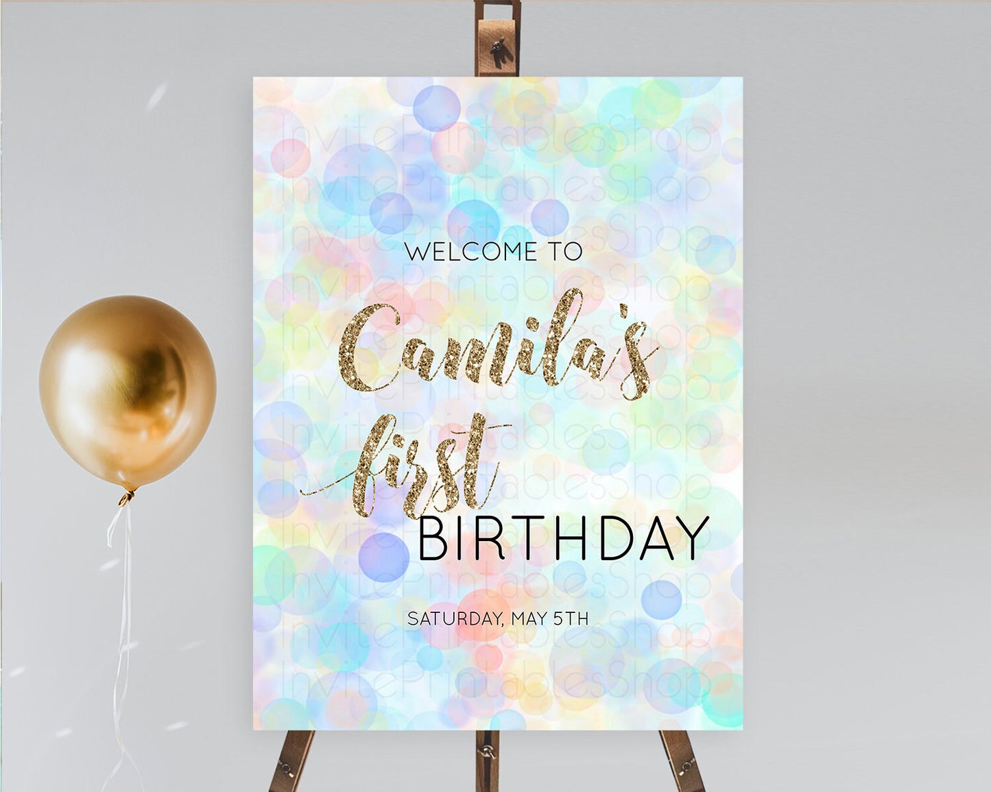 Pastel Welcome Sign Bubble Bath Birthday Party Rainbow Welcome Board Pastel Bubbles Colorful Confetti First Birthday Welcome Sign D10447