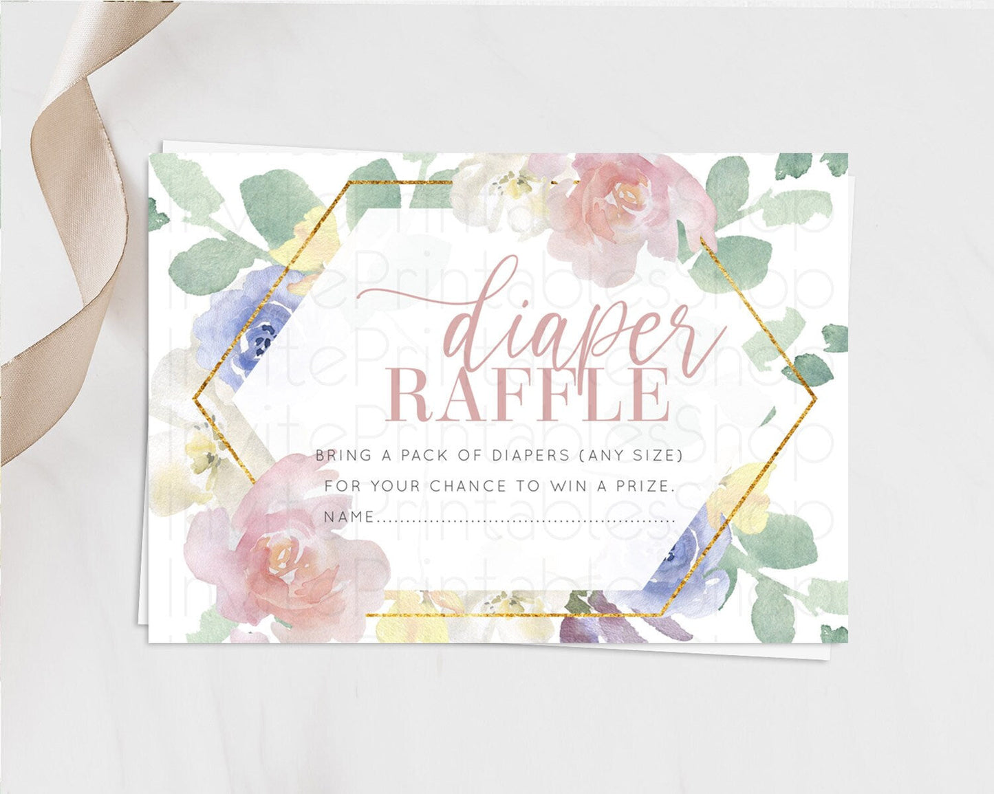 Secret Garden Diaper Raffle Card Boho Wildflower Diaper Raffle Insert Pastel Flower Garden Baby Shower Card Flower Raffle Game D10254