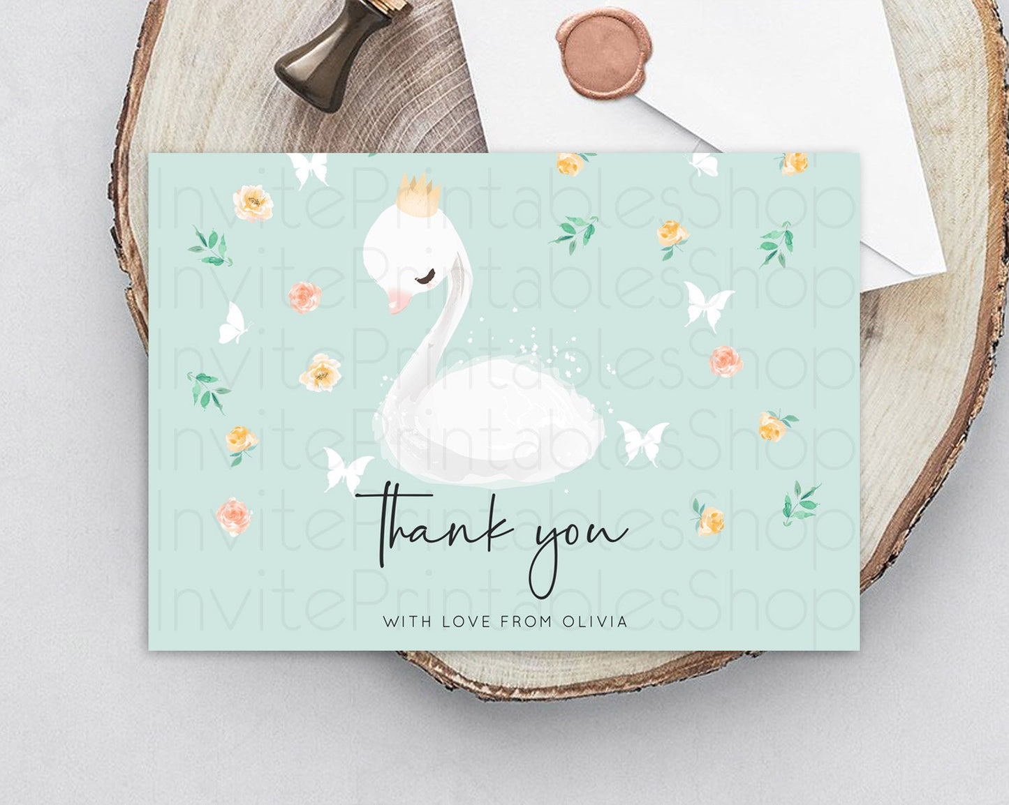Swan Thank You Swan Princess Ballet Thank You Card Swan Lake Birthday Thank You Cards Secret Garden Pastel Floral Teacher Thank You D10905