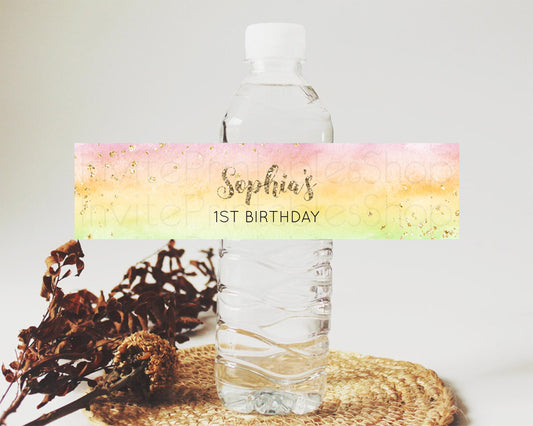 Editable Pastel Water Label Template Pastel Ombre Rainbow Watercolor Colorfu