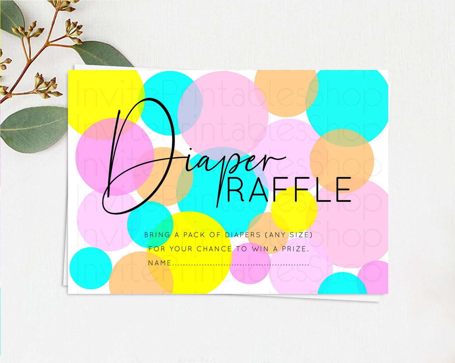 Rainbow Diaper Raffle Card Pastel Sprinkles Diaper Raffle Insert Rainbow Confetti Diaper Ticket Colorful Bubbles Pastel Raffle Game D10380