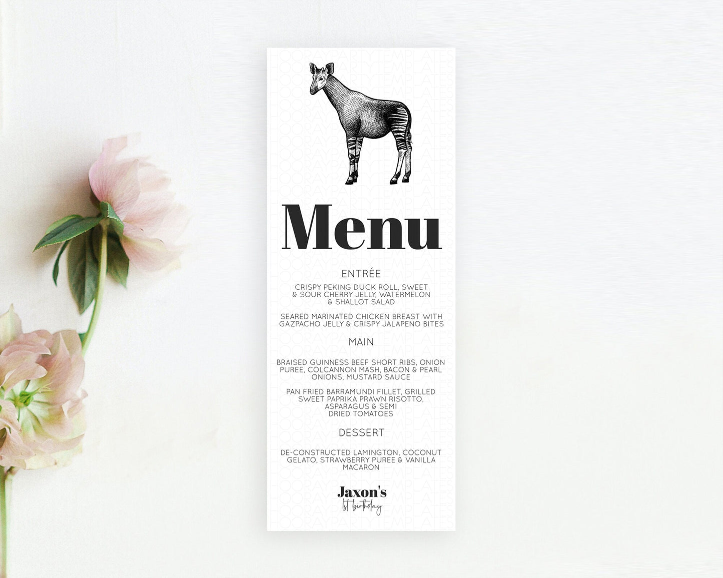 Editable Okapi Menu Okapi Menu Template Okapi Table Decor Zoo Safari Adventu