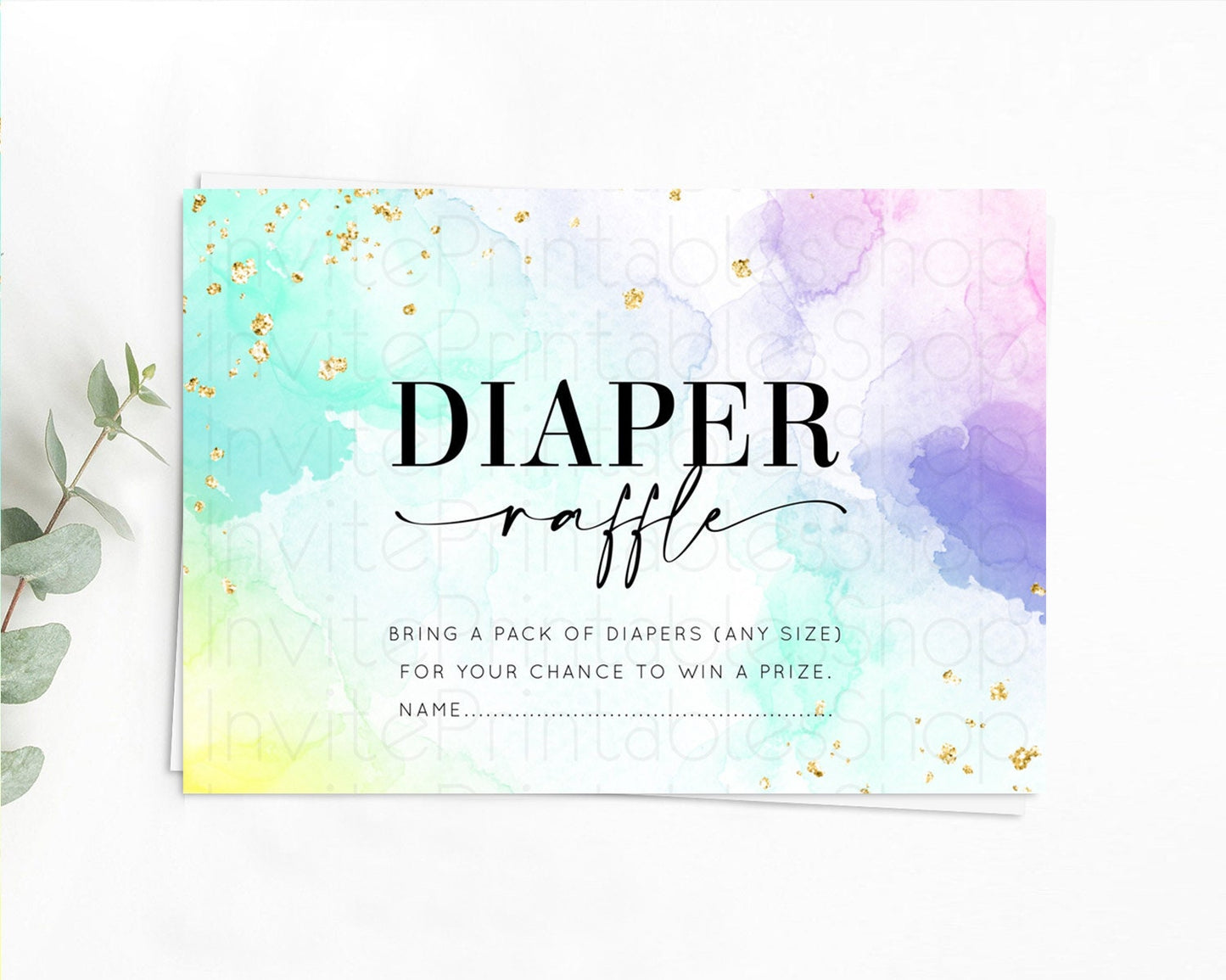 Pastel Diaper Raffle Card Pastel Rainbow Diaper Raffle Insert Colorful Ombre Watercolor Diaper Ticket Confetti Glitter Raffle Game D10157