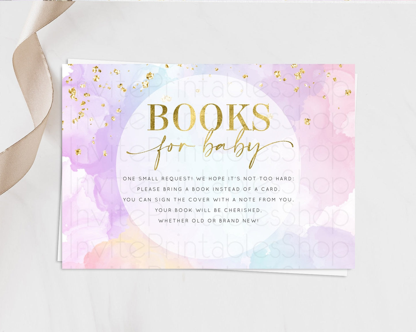 Pastel Books For Baby Card Pastel Rainbow Book Insert Colorful Ombre Watercolor Book Card Confetti Glitter Baby Book Poem Request D10623