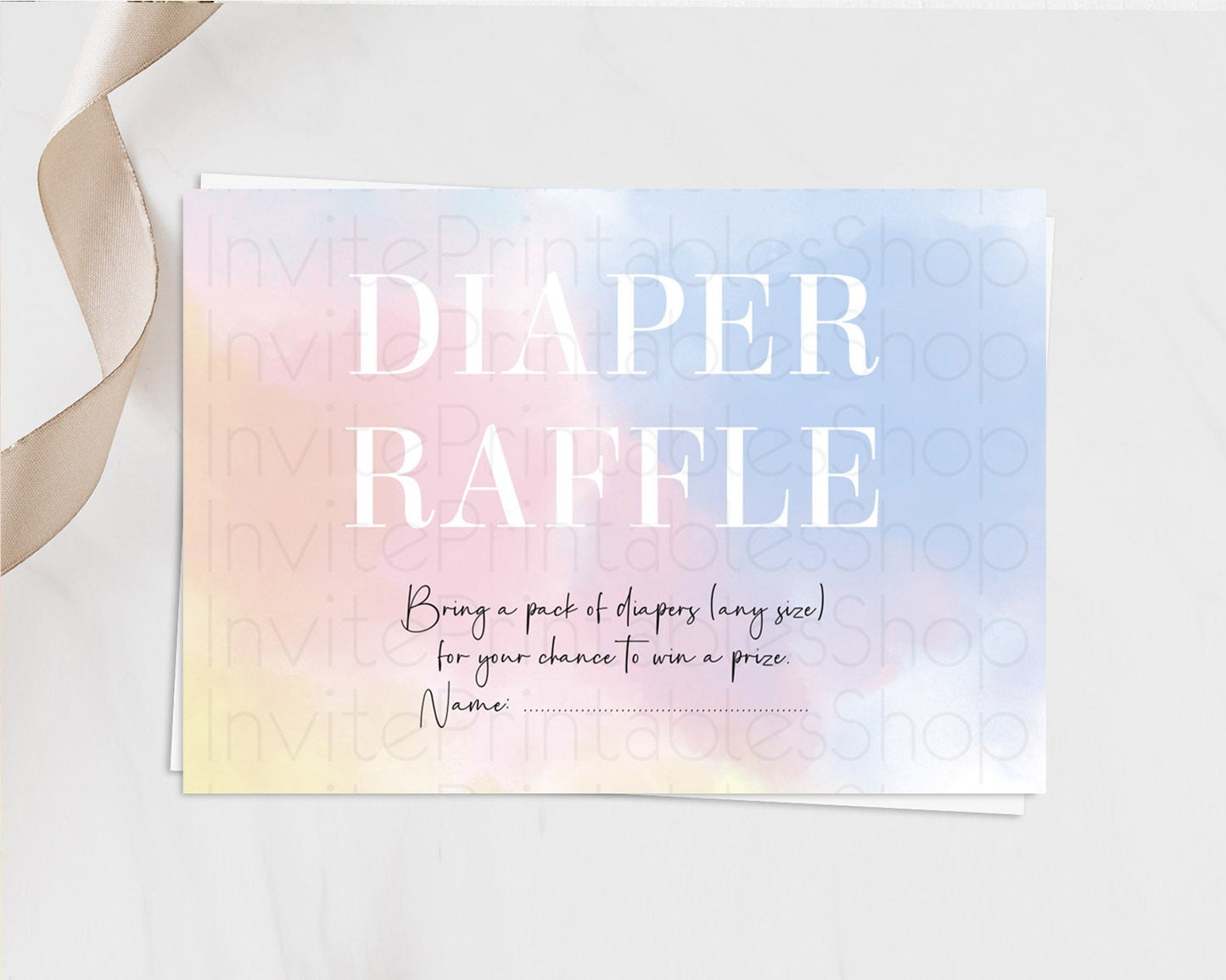 Pastel Diaper Raffle Card Pastel Rainbow Diaper Raffle Insert Colorful Ombre Watercolor Diaper Ticket Confetti Glitter Raffle Game D10373