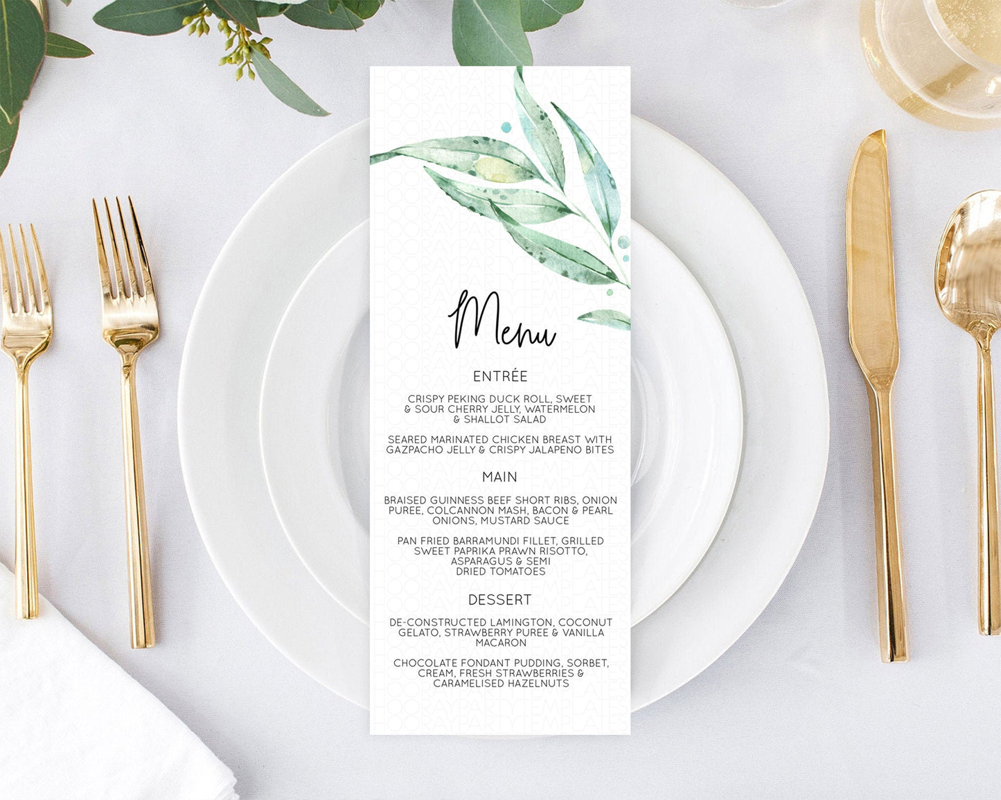 Editable Leafy Menu Green Leaf Menu Template Eucalyptus Fern Leaves Decor Wa