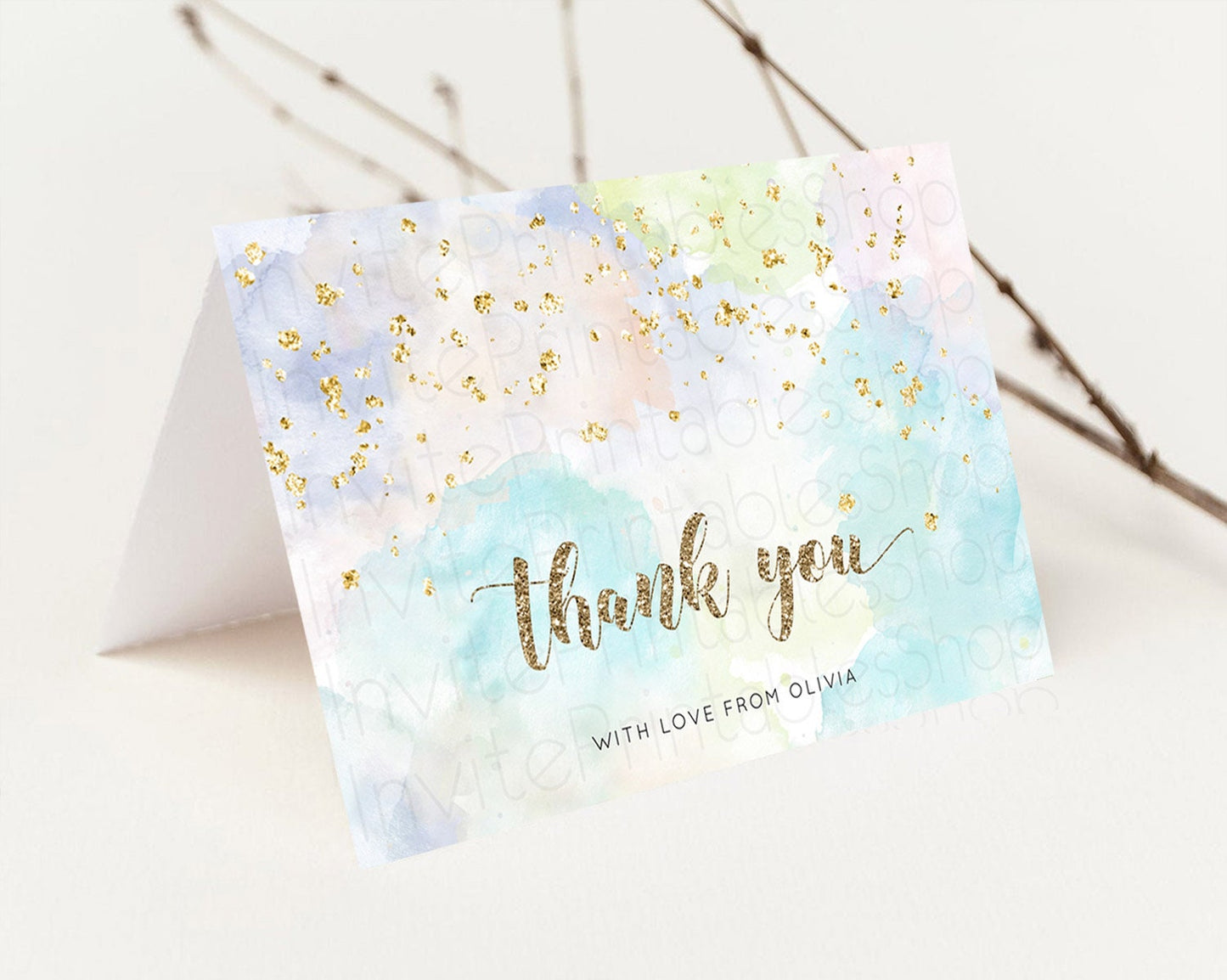 Pastel Thank You Rainbow Thank You Card Colorful Pastel Birthday Thank You Card Confetti Watercolor Pastel Teacher Thank You Cards D10613