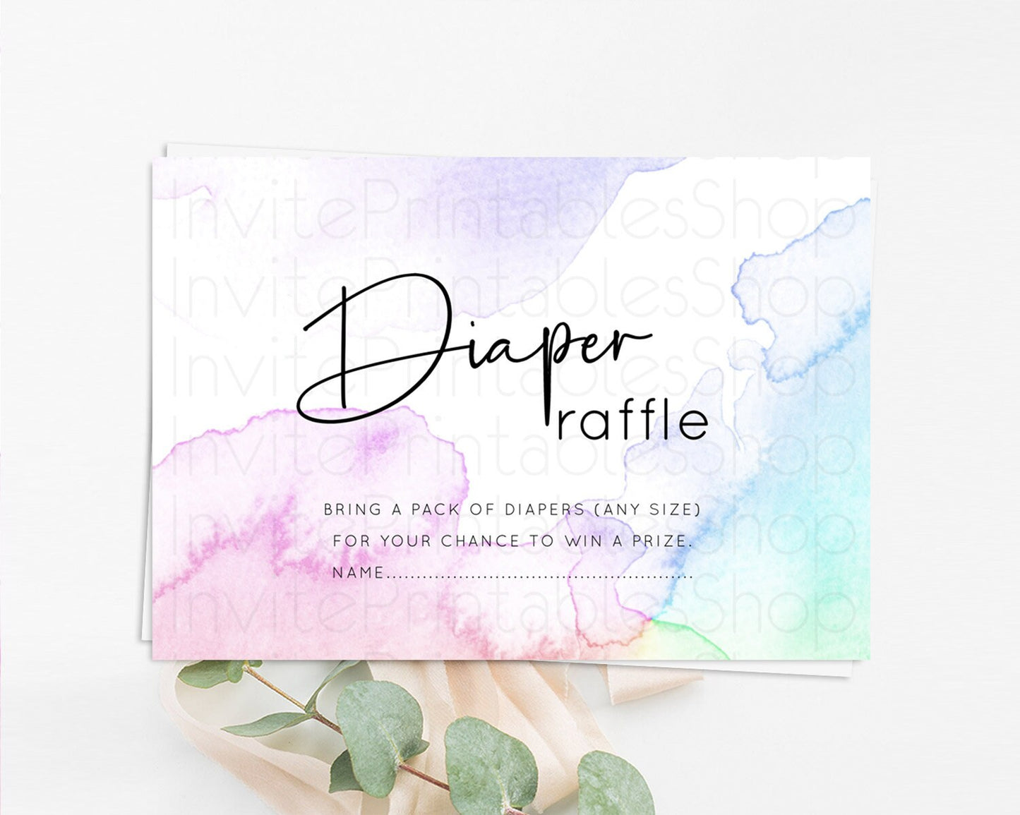 Pastel Diaper Raffle Card Pastel Rainbow Diaper Raffle Insert Colorful Ombre Watercolor Diaper Ticket Confetti Glitter Raffle Game D10215