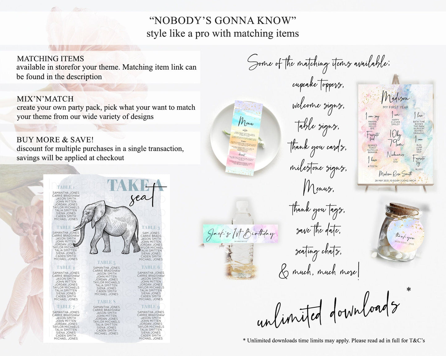 Elephant Seating Chart Elephant Seating Sign Elephant Party Safari Adventure Elephant Take A Seat Elephant Decor Zoo Fern Palm Leaf D10811