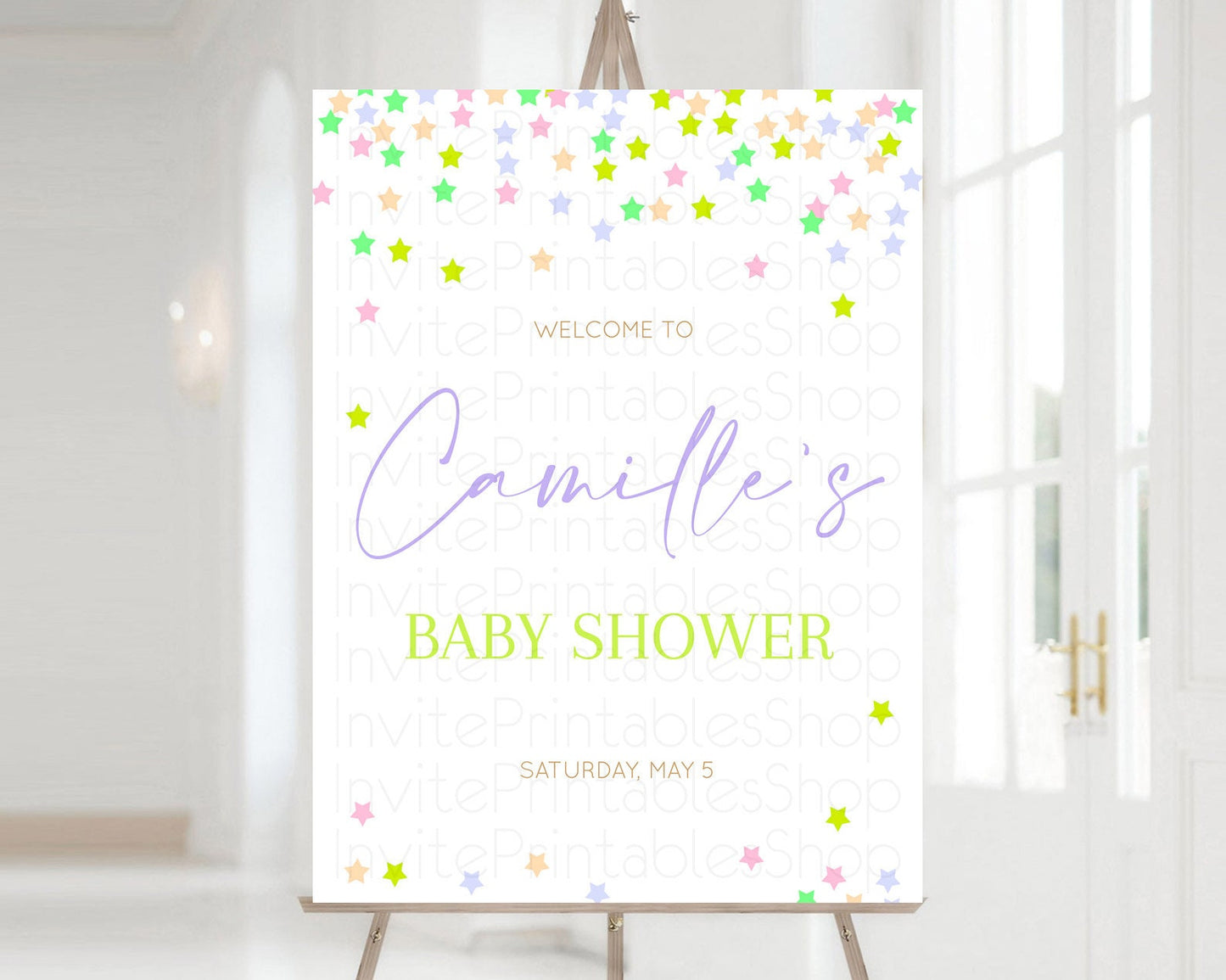 Star Baby Shower Welcome Board Pastel Stars Welcome Sign Shooting Star Rainbow Colorful Confetti Twinkle Little Star Welcome Sign D10396