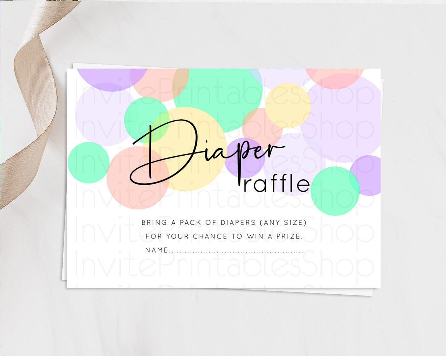 Rainbow Diaper Raffle Card Pastel Sprinkles Diaper Raffle Insert Rainbow Confetti Diaper Ticket Colorful Bubbles Pastel Raffle Game D10380